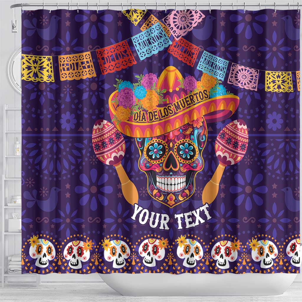 Personalised Mexico Day Of The Dead Shower Curtain Sugar Skull With Maracas Mexican Folk Pattern