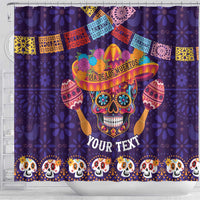 Personalised Mexico Day Of The Dead Shower Curtain Sugar Skull With Maracas Mexican Folk Pattern
