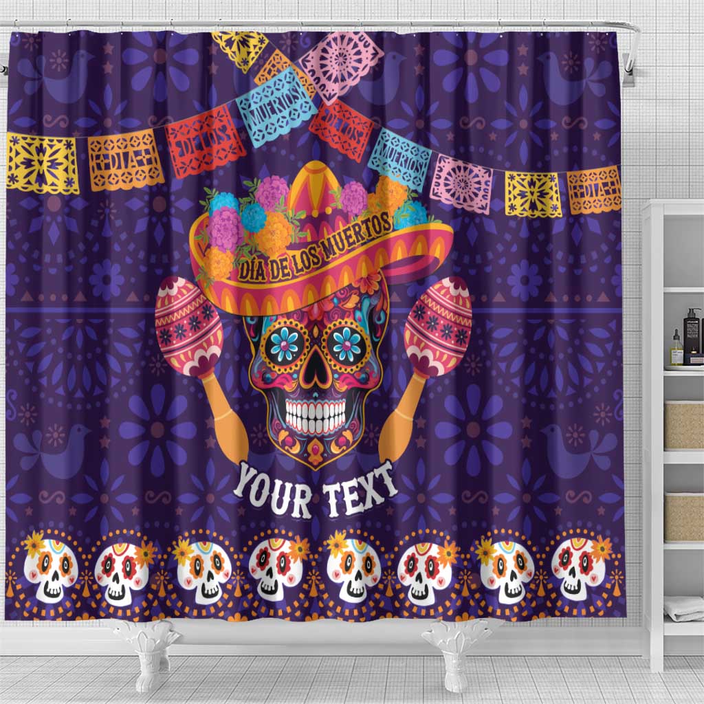 Personalised Mexico Day Of The Dead Shower Curtain Sugar Skull With Maracas Mexican Folk Pattern