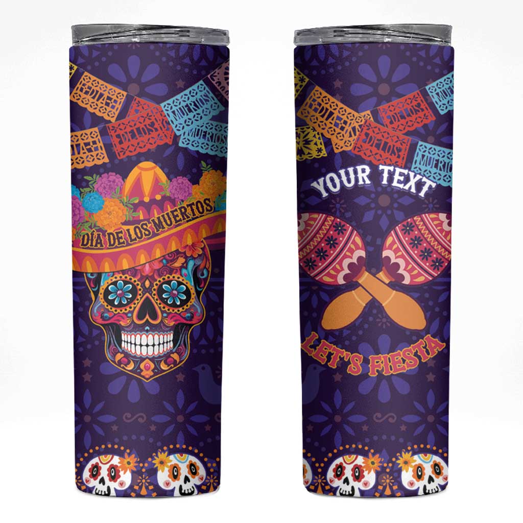 Personalised Mexico Day Of The Dead Skinny Tumbler Sugar Skull With Maracas Mexican Folk Pattern - Wonder Print Shop