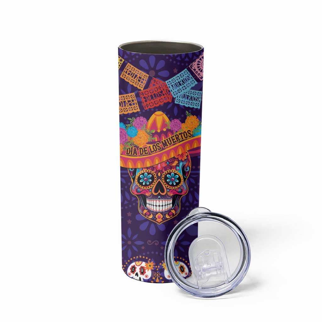 Personalised Mexico Day Of The Dead Skinny Tumbler Sugar Skull With Maracas Mexican Folk Pattern - Wonder Print Shop