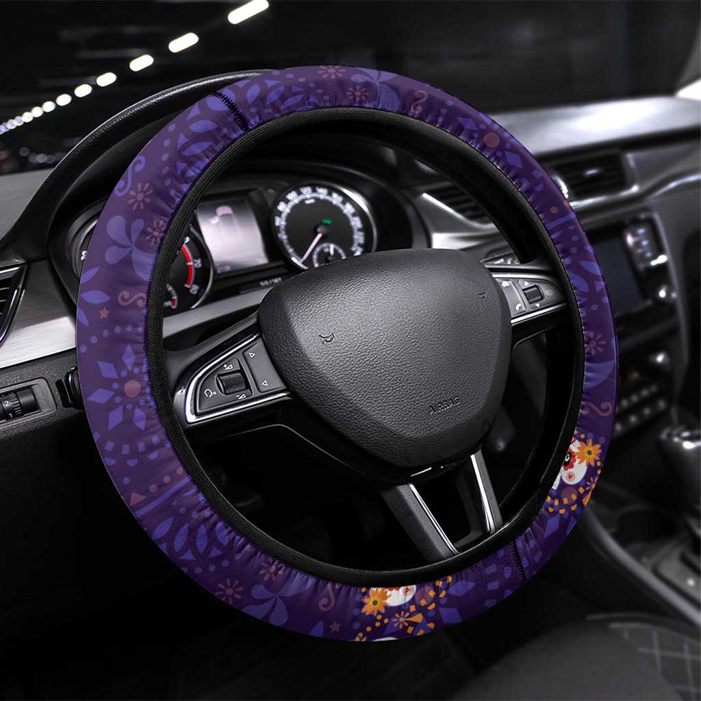 Mexico Day Of The Dead Steering Wheel Cover Sugar Skull With Maracas Mexican Folk Pattern - Wonder Print Shop