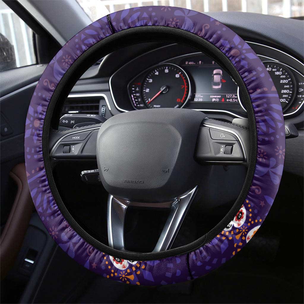 Mexico Day Of The Dead Steering Wheel Cover Sugar Skull With Maracas Mexican Folk Pattern - Wonder Print Shop