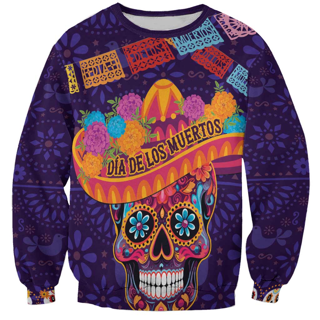 Personalised Mexico Day Of The Dead Sweatshirt Sugar Skull With Maracas Mexican Folk Pattern - Wonder Print Shop
