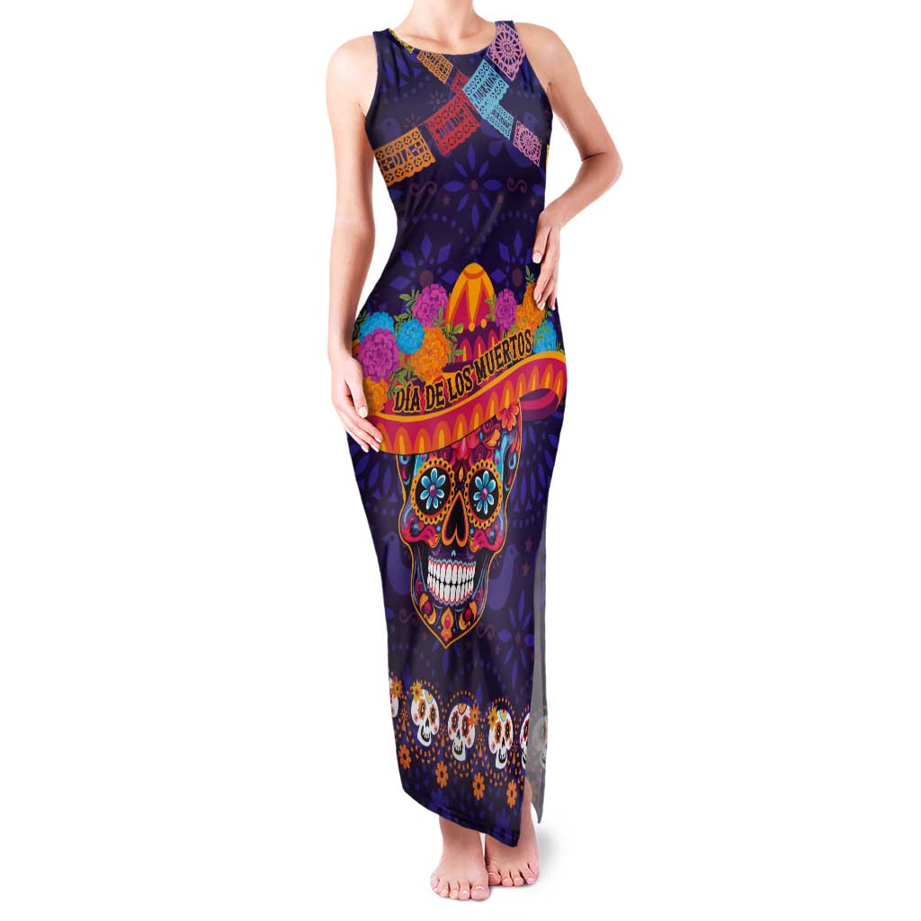 Personalised Mexico Day Of The Dead Tank Maxi Dress Sugar Skull With Maracas Mexican Folk Pattern - Wonder Print Shop