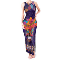 Personalised Mexico Day Of The Dead Tank Maxi Dress Sugar Skull With Maracas Mexican Folk Pattern - Wonder Print Shop