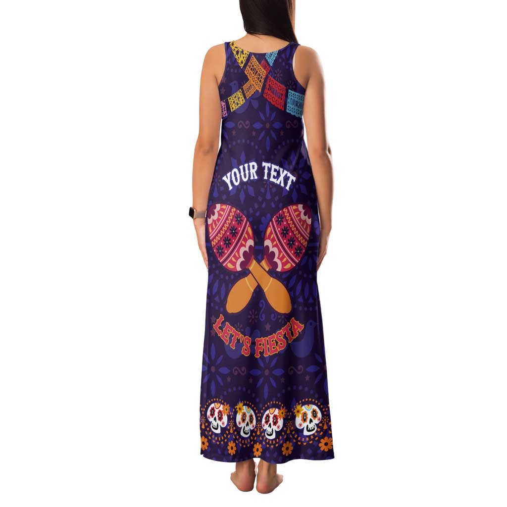 Personalised Mexico Day Of The Dead Tank Maxi Dress Sugar Skull With Maracas Mexican Folk Pattern - Wonder Print Shop