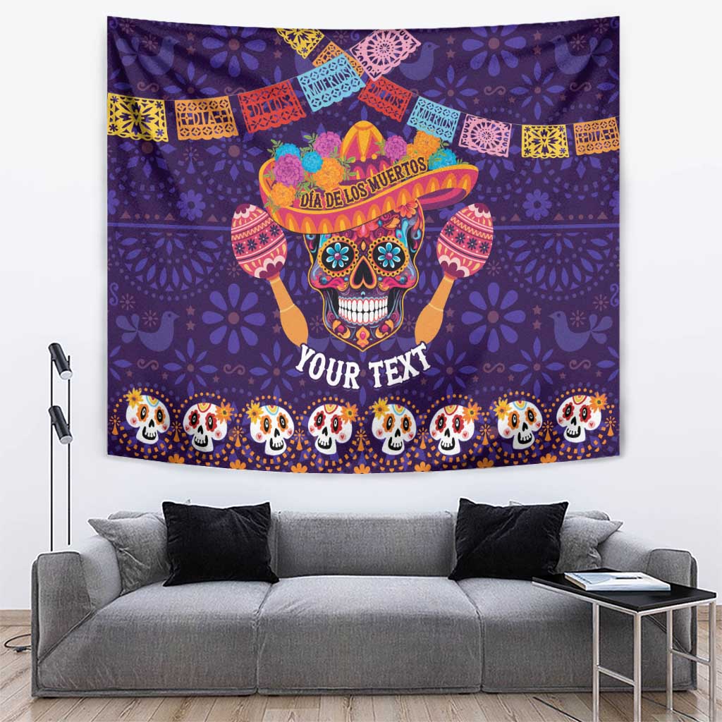 Personalised Mexico Day Of The Dead Tapestry Sugar Skull With Maracas Mexican Folk Pattern - Wonder Print Shop