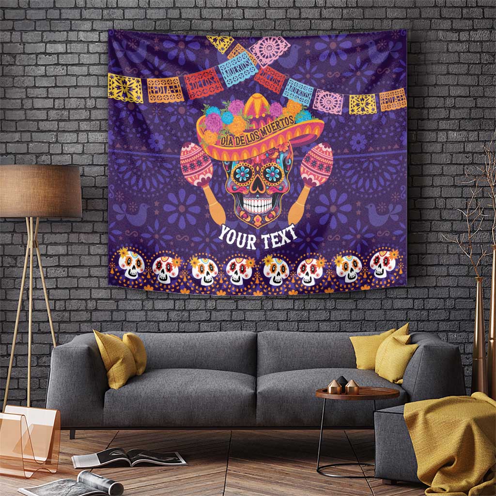 Personalised Mexico Day Of The Dead Tapestry Sugar Skull With Maracas Mexican Folk Pattern - Wonder Print Shop