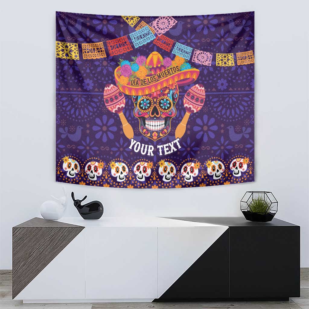 Personalised Mexico Day Of The Dead Tapestry Sugar Skull With Maracas Mexican Folk Pattern - Wonder Print Shop