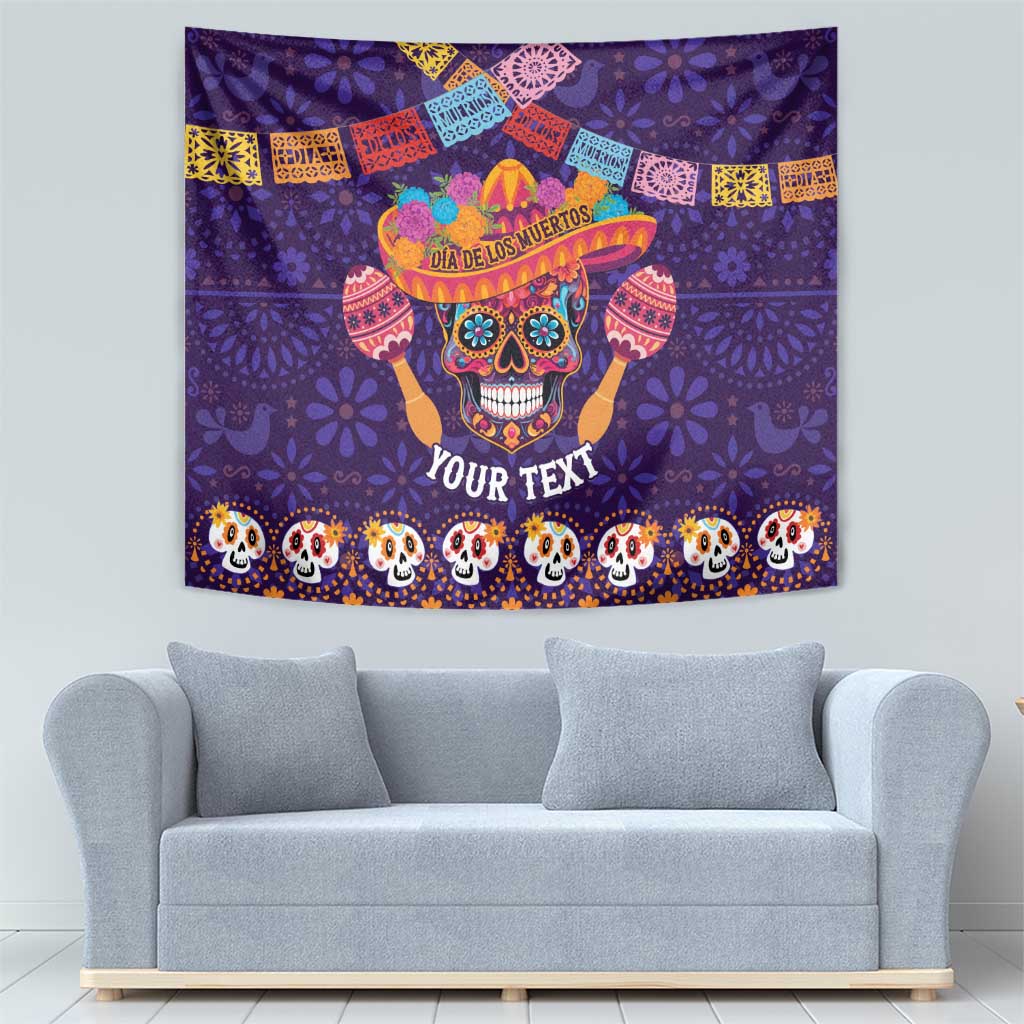 Personalised Mexico Day Of The Dead Tapestry Sugar Skull With Maracas Mexican Folk Pattern - Wonder Print Shop