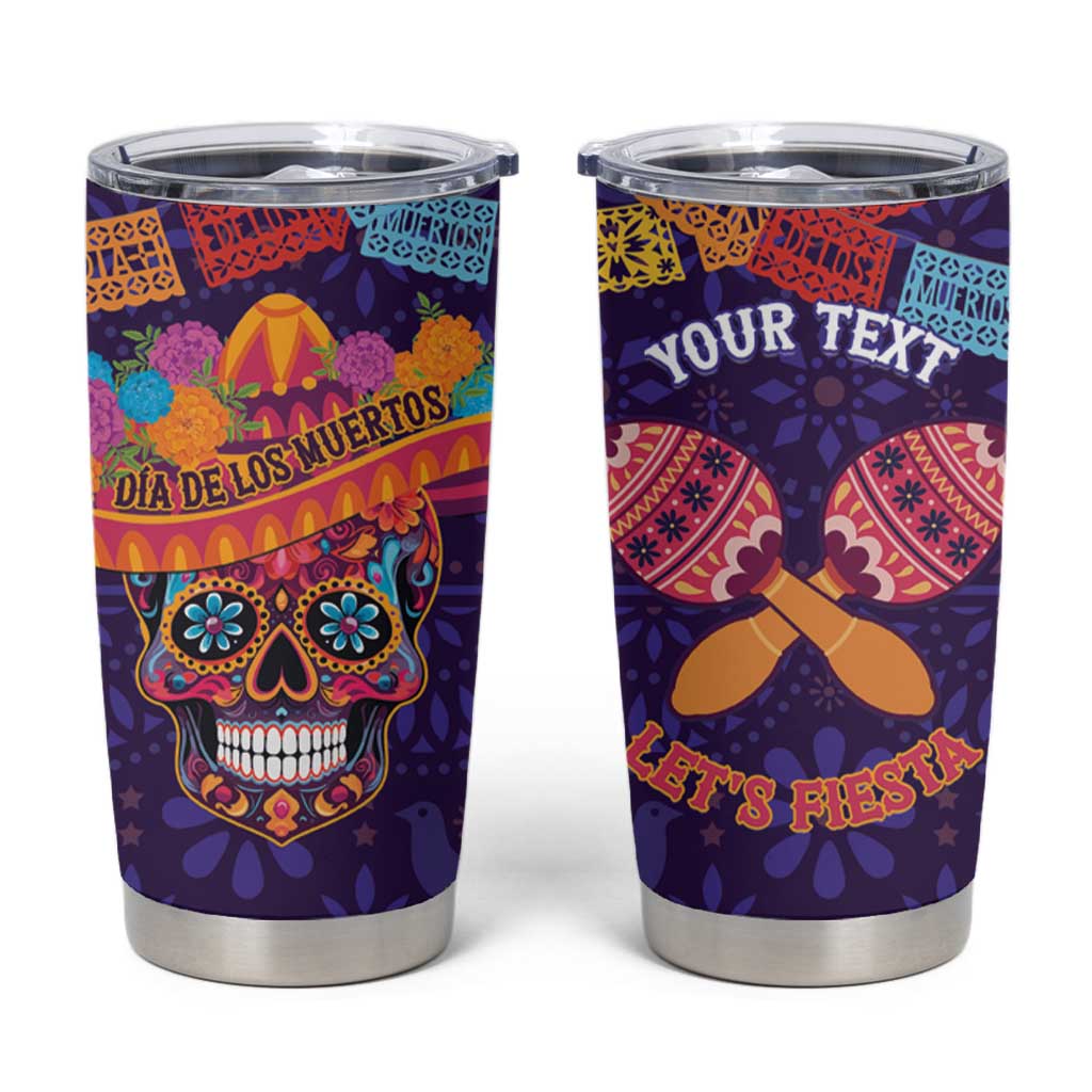 Personalised Mexico Day Of The Dead Tumbler Cup Sugar Skull With Maracas Mexican Folk Pattern - Wonder Print Shop