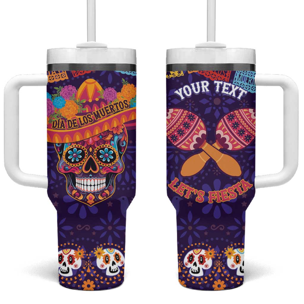 Personalised Mexico Day Of The Dead Tumbler With Handle Sugar Skull With Maracas Mexican Folk Pattern - Wonder Print Shop