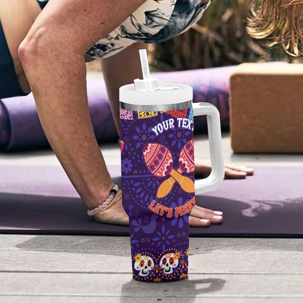 Personalised Mexico Day Of The Dead Tumbler With Handle Sugar Skull With Maracas Mexican Folk Pattern - Wonder Print Shop