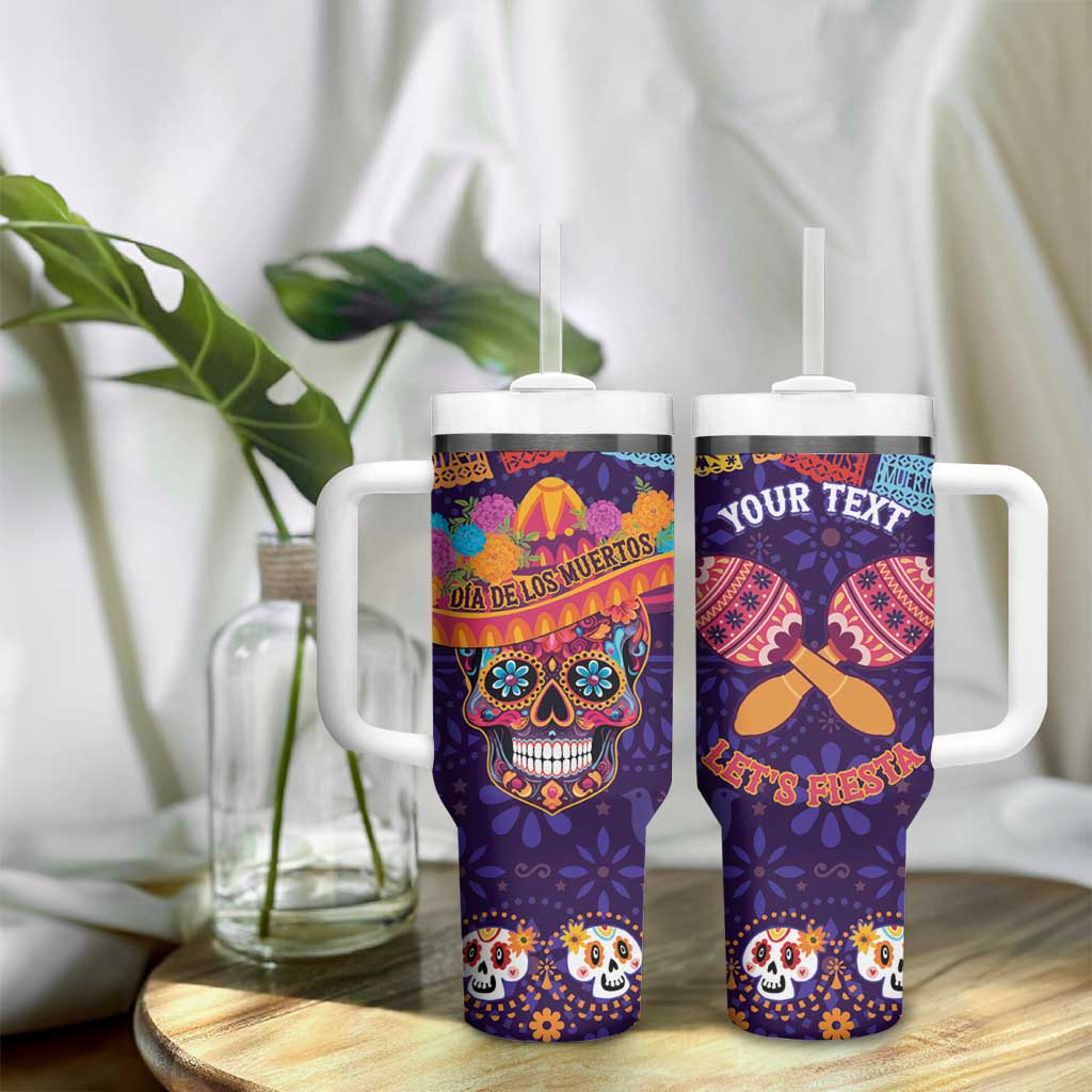 Personalised Mexico Day Of The Dead Tumbler With Handle Sugar Skull With Maracas Mexican Folk Pattern - Wonder Print Shop