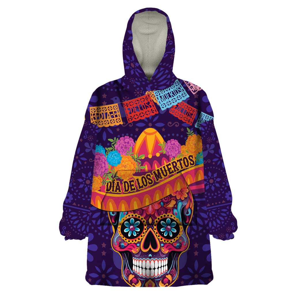 Personalised Mexico Day Of The Dead Wearable Blanket Hoodie Sugar Skull With Maracas Mexican Folk Pattern - Wonder Print Shop