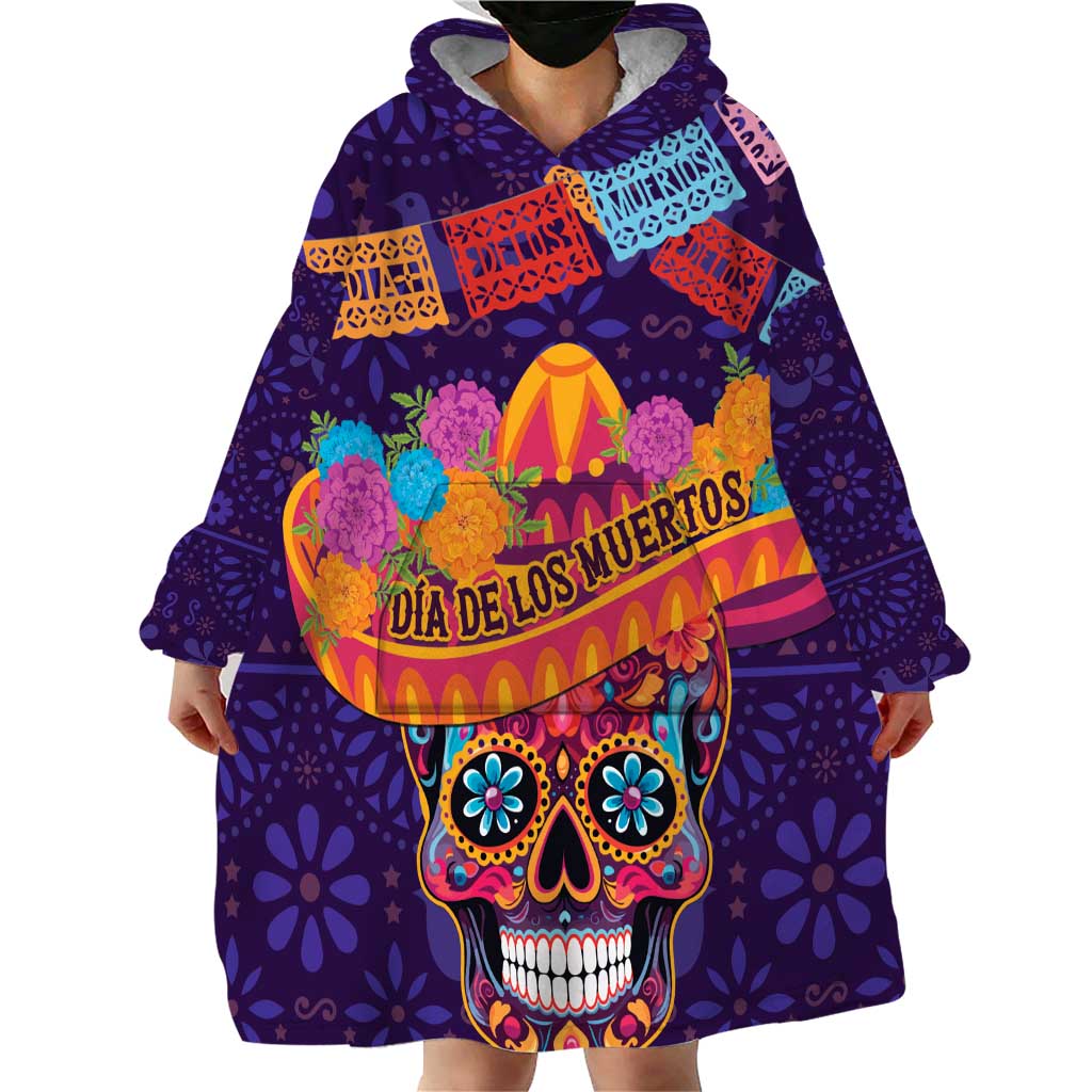 Personalised Mexico Day Of The Dead Wearable Blanket Hoodie Sugar Skull With Maracas Mexican Folk Pattern - Wonder Print Shop