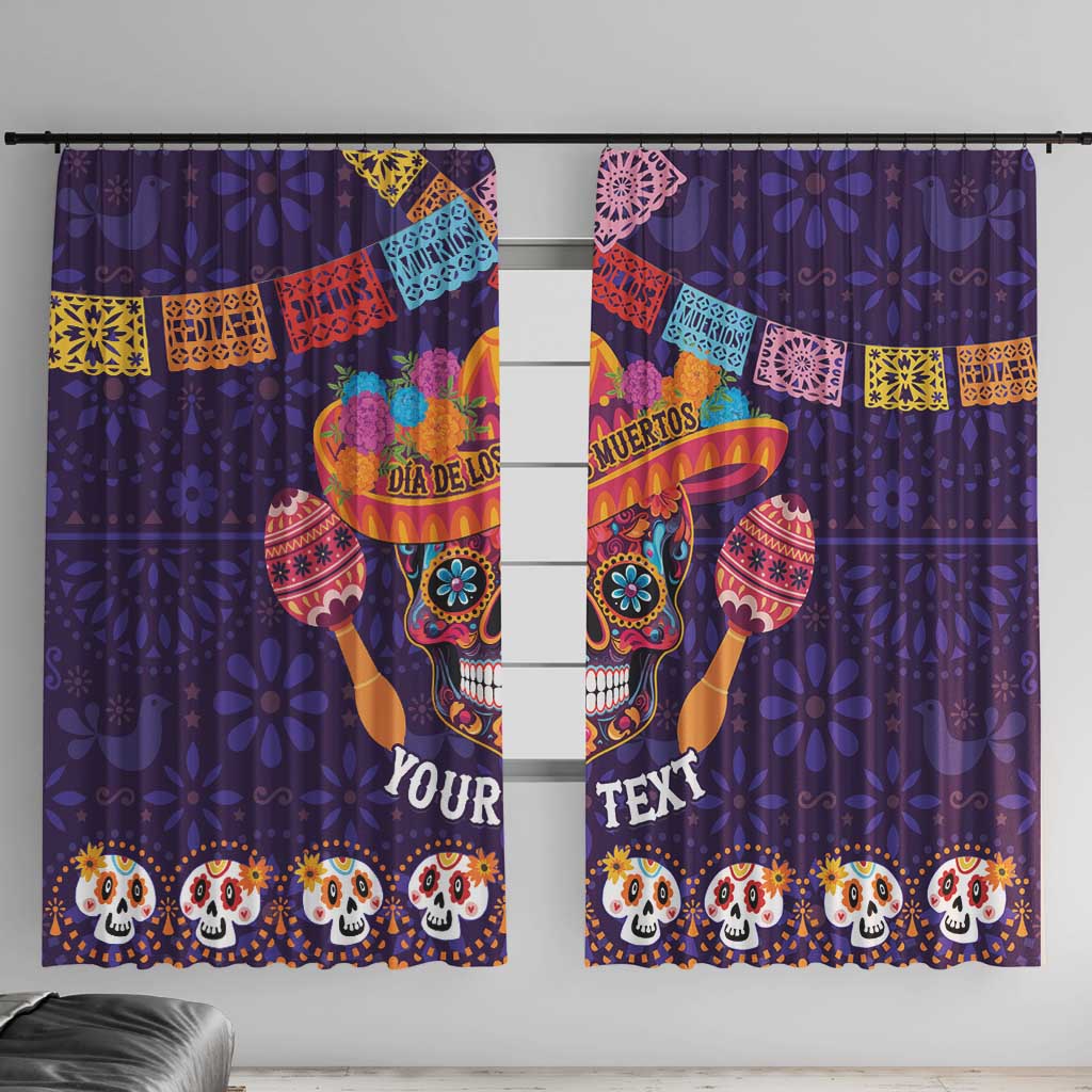 Personalised Mexico Day Of The Dead Window Curtain Sugar Skull With Maracas Mexican Folk Pattern - Wonder Print Shop