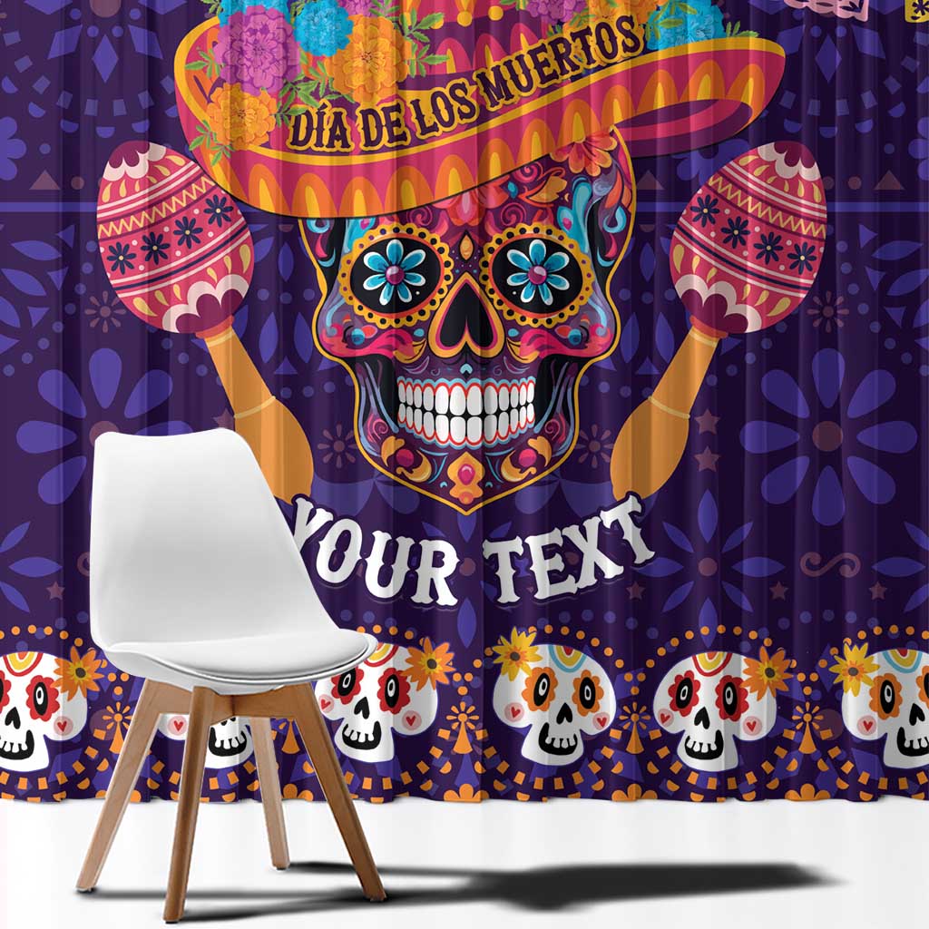 Personalised Mexico Day Of The Dead Window Curtain Sugar Skull With Maracas Mexican Folk Pattern - Wonder Print Shop