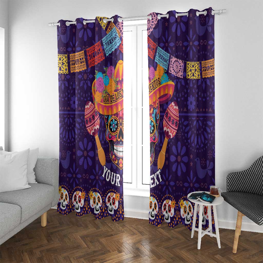 Personalised Mexico Day Of The Dead Window Curtain Sugar Skull With Maracas Mexican Folk Pattern - Wonder Print Shop