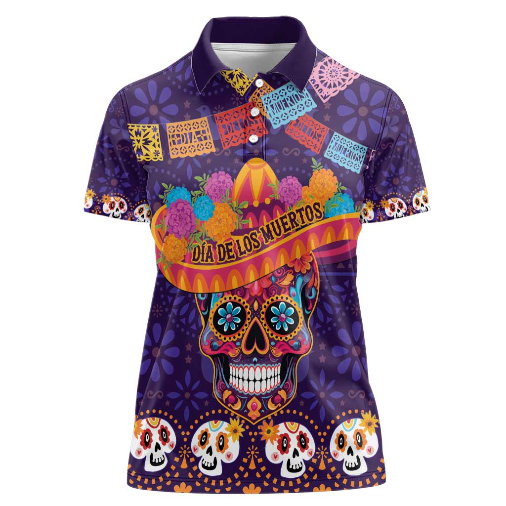 Personalised Mexico Day Of The Dead Women Polo Shirt Sugar Skull With Maracas Mexican Folk Pattern - Wonder Print Shop