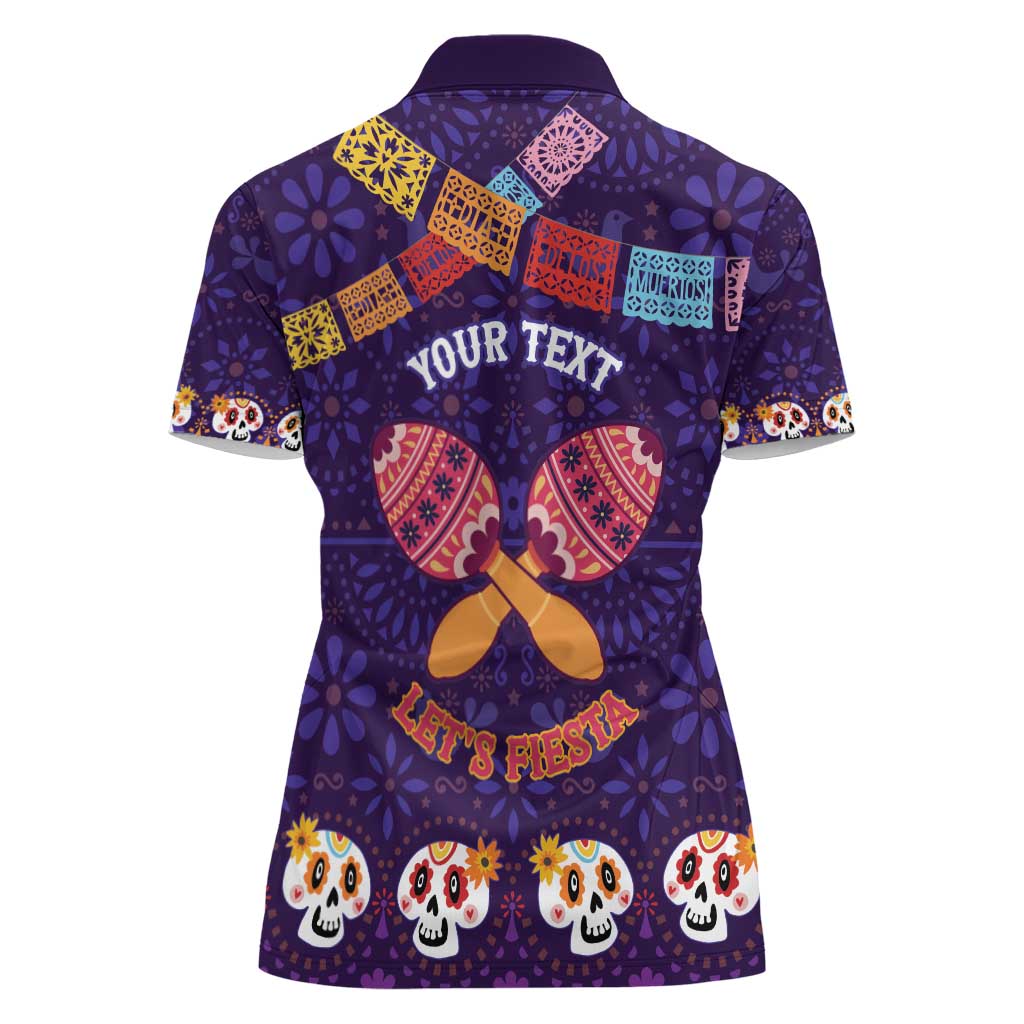 Personalised Mexico Day Of The Dead Women Polo Shirt Sugar Skull With Maracas Mexican Folk Pattern - Wonder Print Shop