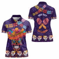 Personalised Mexico Day Of The Dead Women Polo Shirt Sugar Skull With Maracas Mexican Folk Pattern - Wonder Print Shop