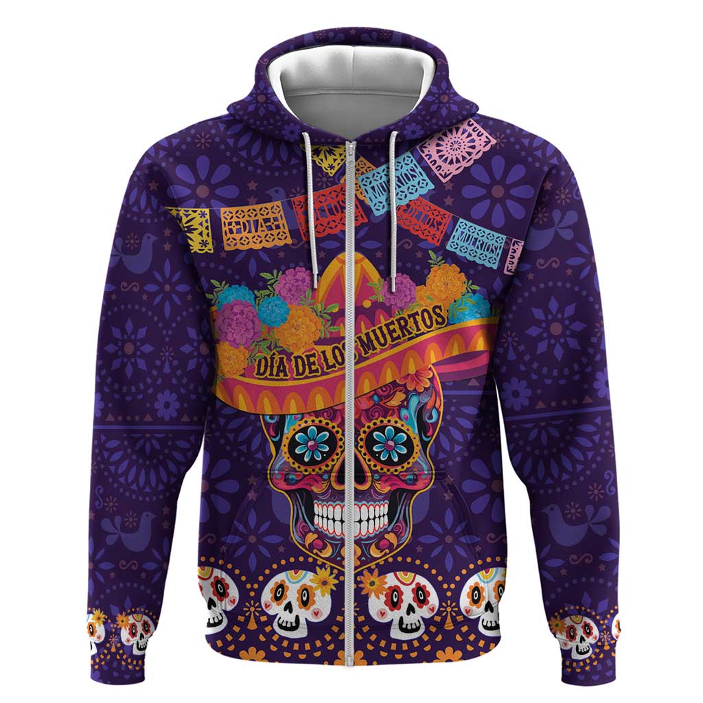 Personalised Mexico Day Of The Dead Zip Hoodie Sugar Skull With Maracas Mexican Folk Pattern - Wonder Print Shop