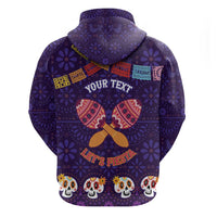 Personalised Mexico Day Of The Dead Zip Hoodie Sugar Skull With Maracas Mexican Folk Pattern - Wonder Print Shop