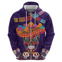 Personalised Mexico Day Of The Dead Zip Hoodie Sugar Skull With Maracas Mexican Folk Pattern - Wonder Print Shop