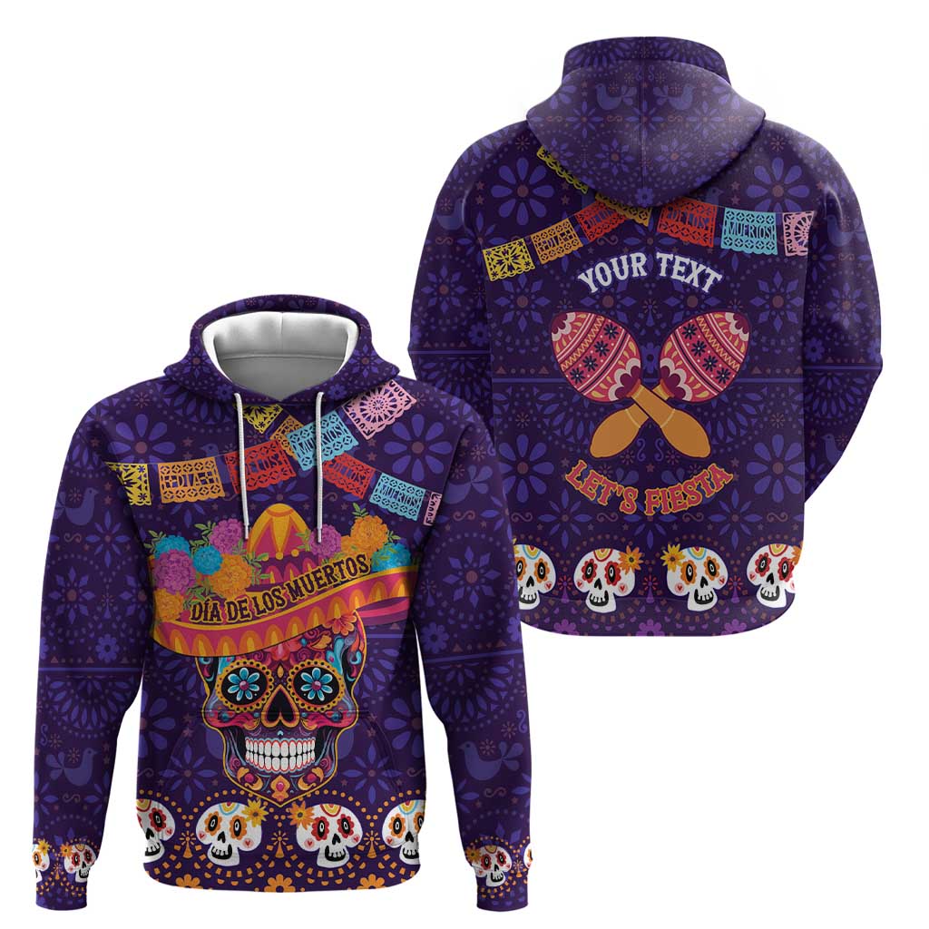 Personalised Mexico Day Of The Dead Zip Hoodie Sugar Skull With Maracas Mexican Folk Pattern - Wonder Print Shop