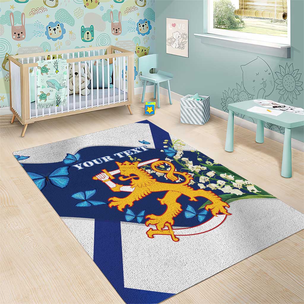 Personalised Finland Independence Day Area Rug Lily Of The Valley Mix Holly Blue - Coat Of Arms Style - Wonder Print Shop