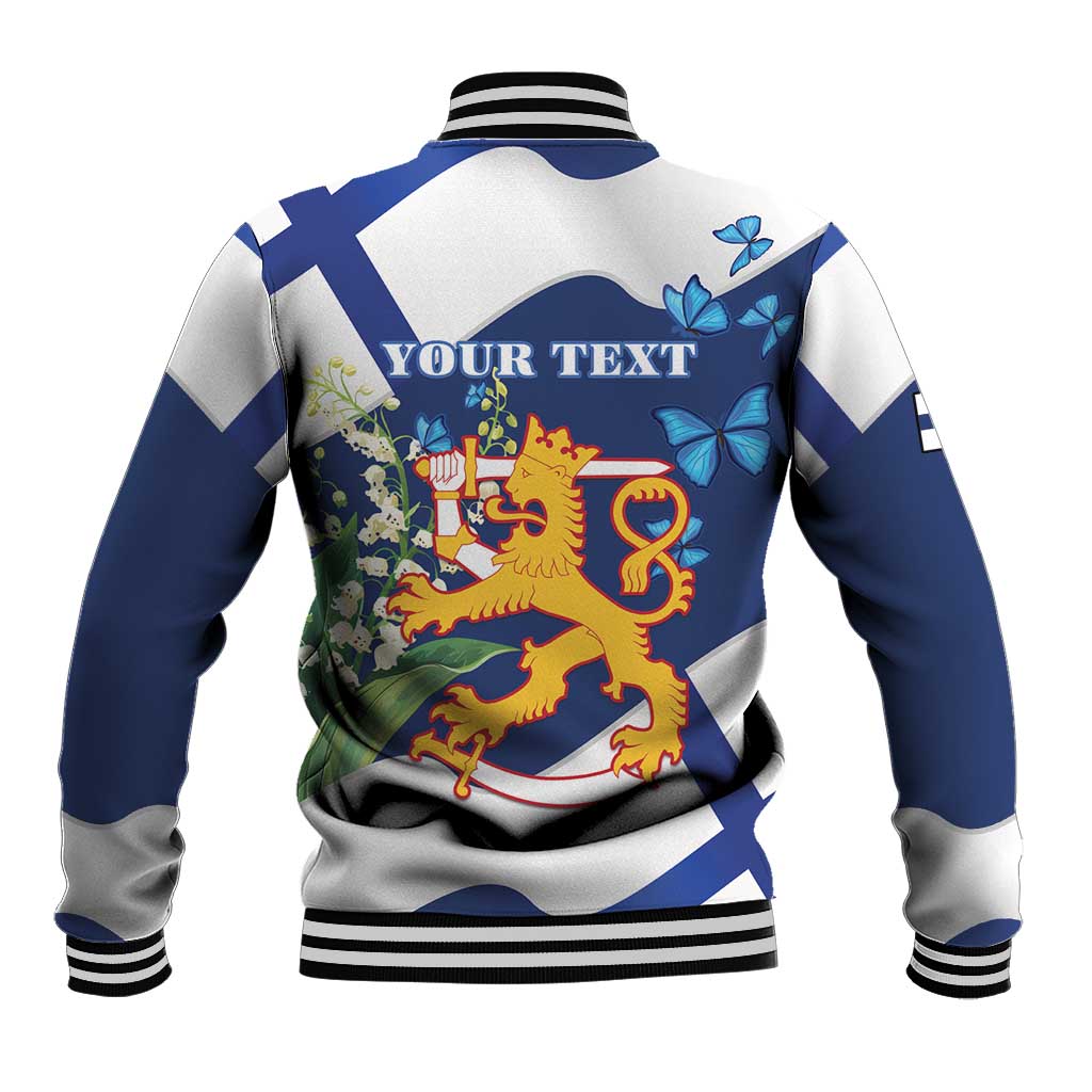Personalised Finland Independence Day Baseball Jacket Lily Of The Valley Mix Holly Blue - Coat Of Arms Style - Wonder Print Shop