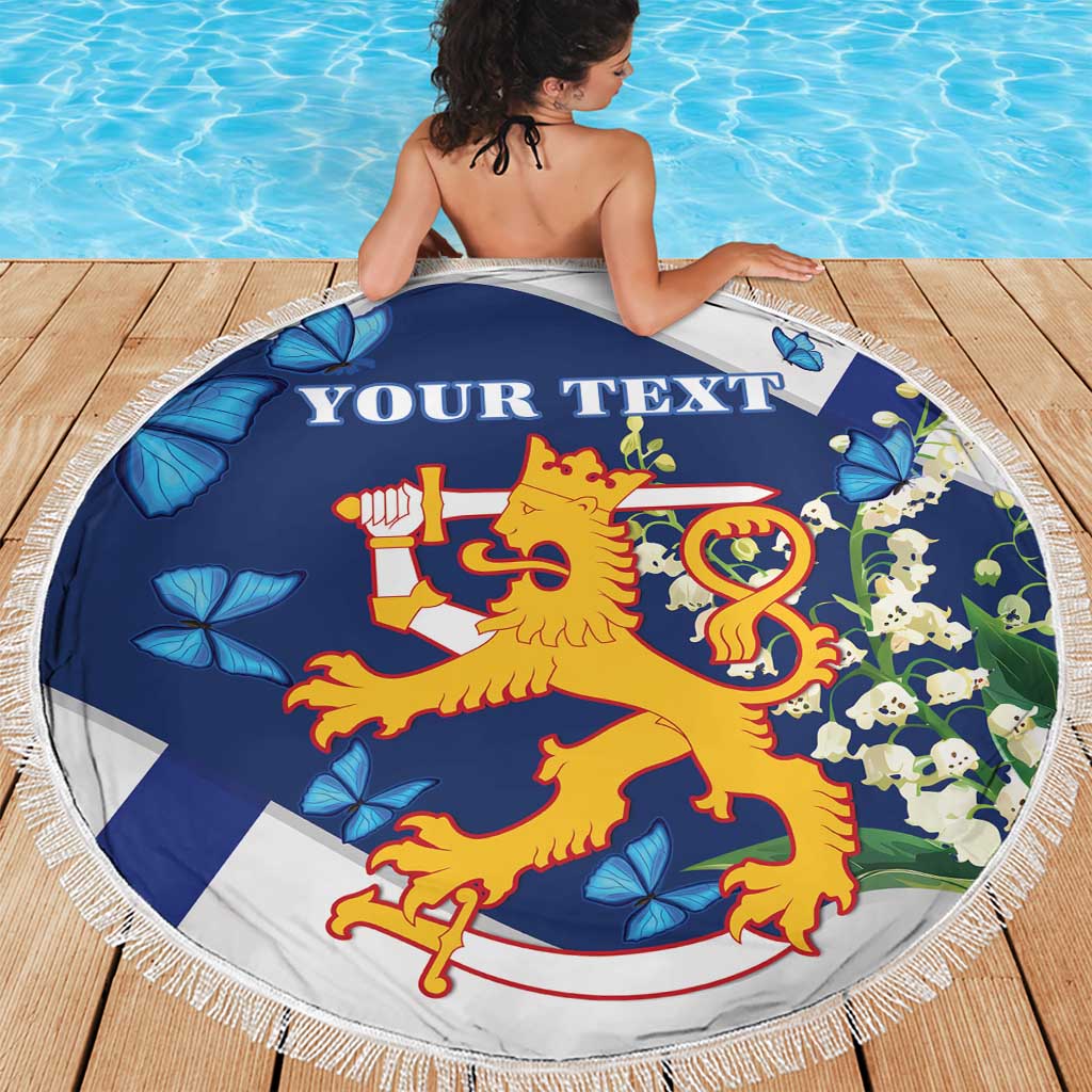 Personalised Finland Independence Day Beach Blanket Lily Of The Valley Mix Holly Blue - Coat Of Arms Style - Wonder Print Shop
