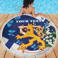 Personalised Finland Independence Day Beach Blanket Lily Of The Valley Mix Holly Blue - Coat Of Arms Style - Wonder Print Shop