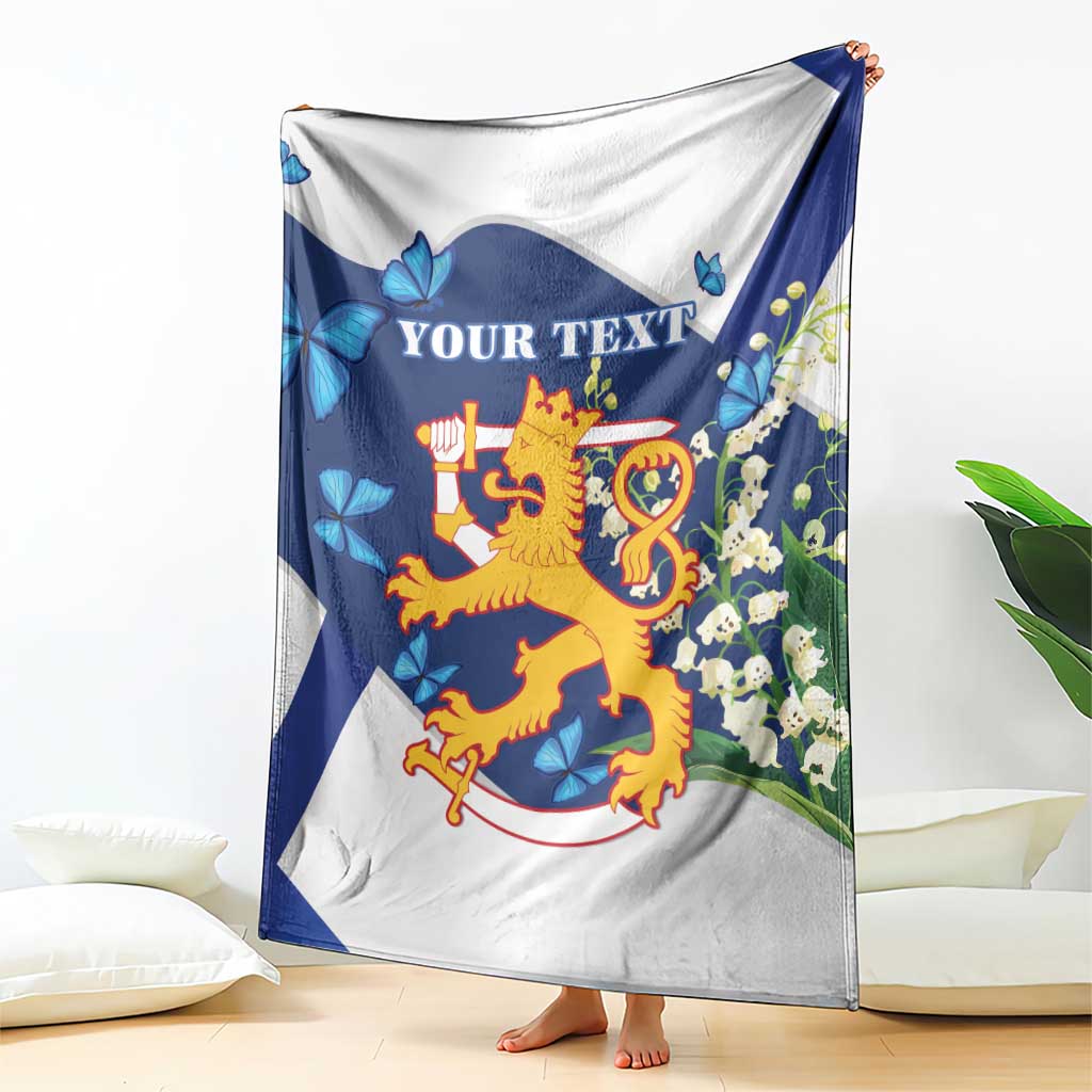 Personalised Finland Independence Day Blanket Lily Of The Valley Mix Holly Blue - Coat Of Arms Style