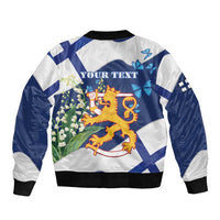 Personalised Finland Independence Day Bomber Jacket Lily Of The Valley Mix Holly Blue - Coat Of Arms Style - Wonder Print Shop