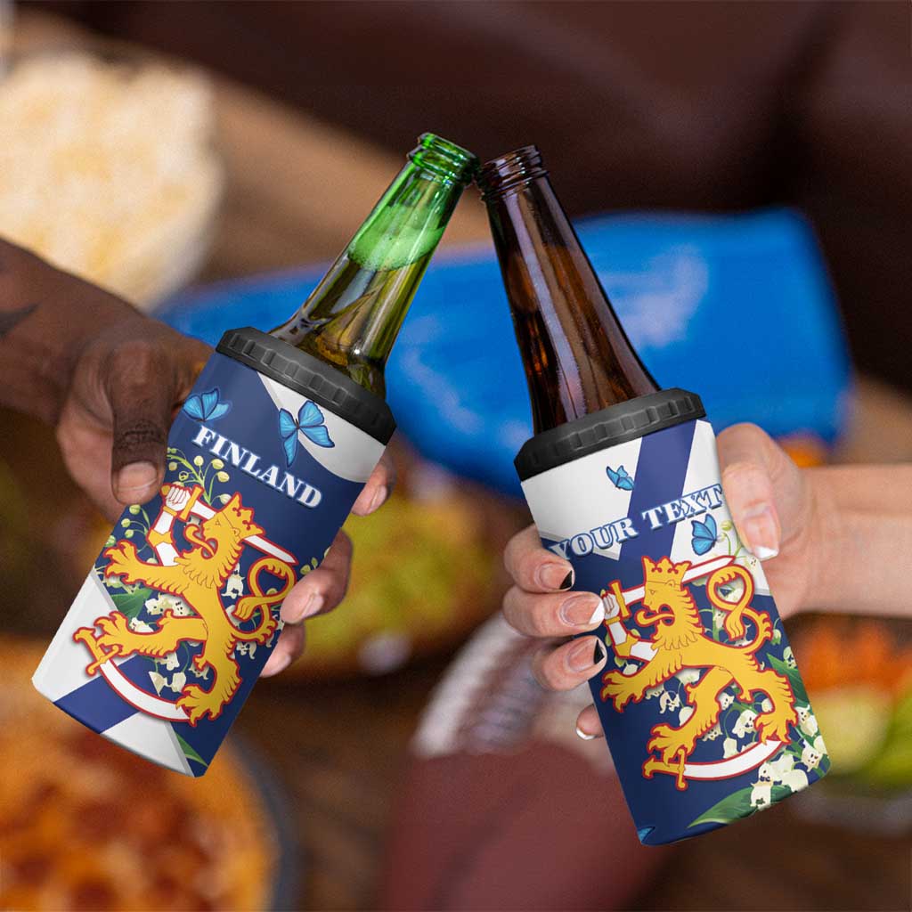 Personalised Finland Independence Day 4 in 1 Can Cooler Tumbler Lily Of The Valley Mix Holly Blue - Coat Of Arms Style - Wonder Print Shop