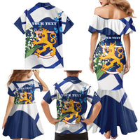 Personalised Finland Independence Day Family Matching Mermaid Dress and Hawaiian Shirt Lily Of The Valley Mix Holly Blue - Coat Of Arms Style - Wonder Print Shop
