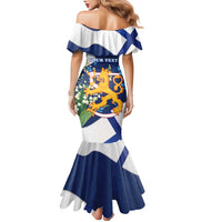 Personalised Finland Independence Day Family Matching Mermaid Dress and Hawaiian Shirt Lily Of The Valley Mix Holly Blue - Coat Of Arms Style - Wonder Print Shop