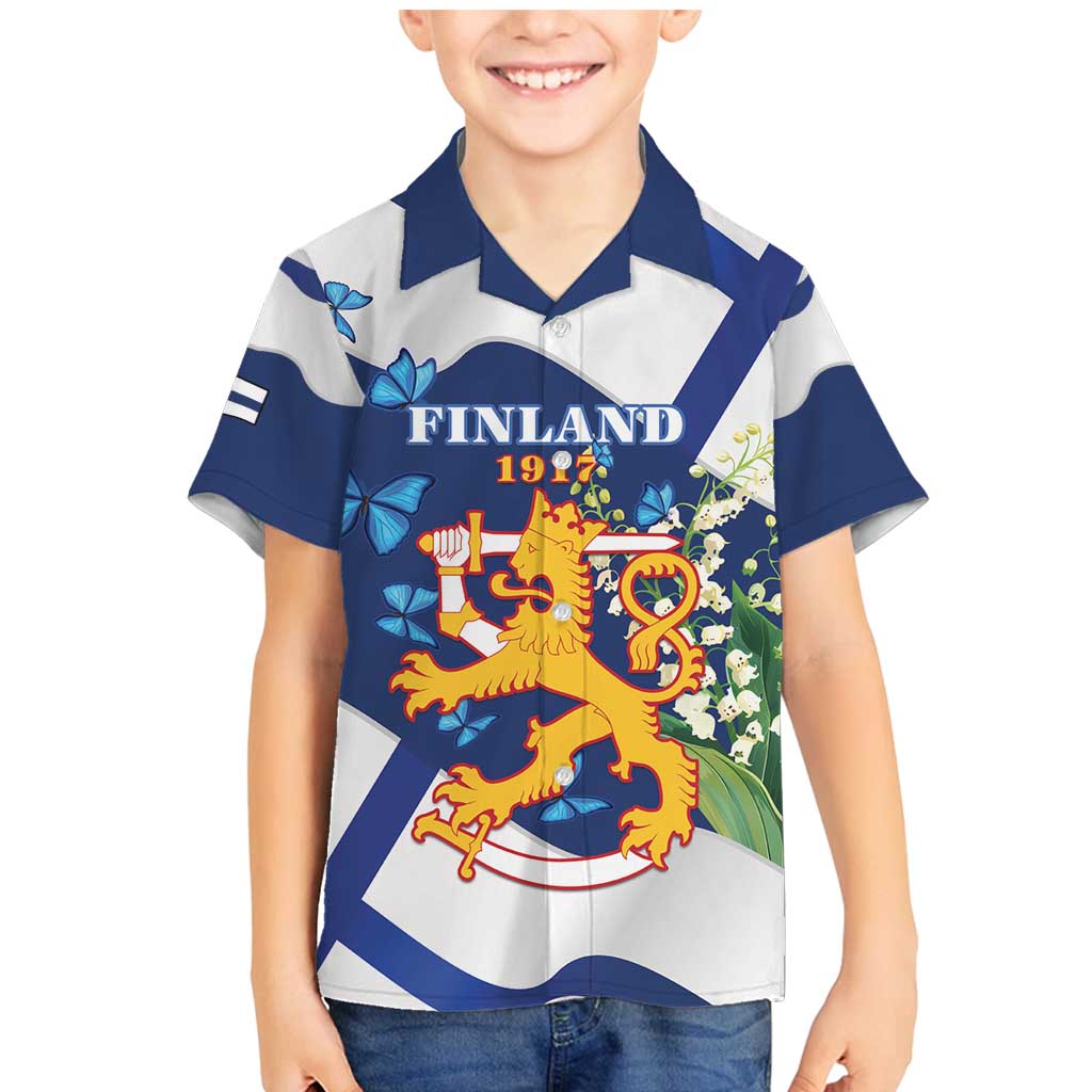 Personalised Finland Independence Day Family Matching Mermaid Dress and Hawaiian Shirt Lily Of The Valley Mix Holly Blue - Coat Of Arms Style - Wonder Print Shop