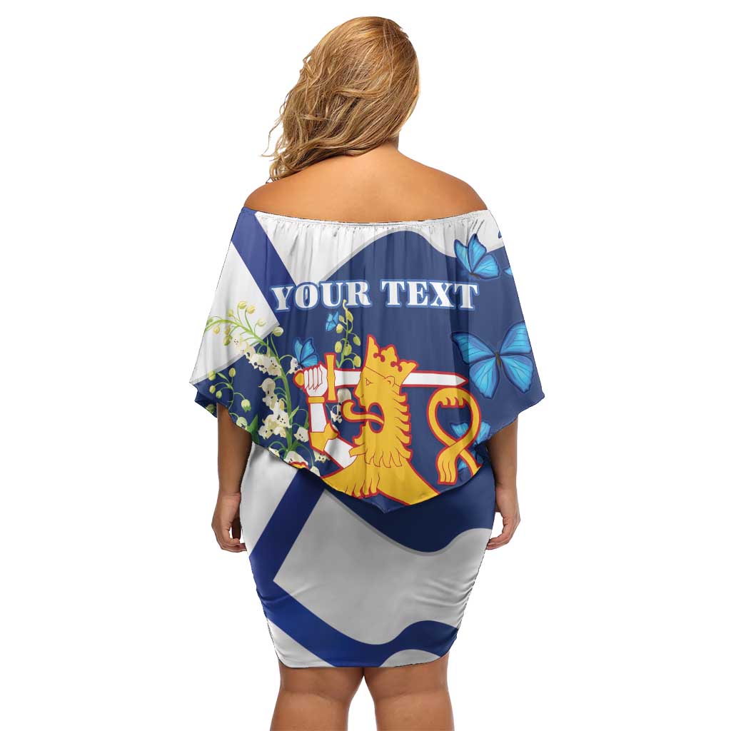 Personalised Finland Independence Day Family Matching Off Shoulder Short Dress and Hawaiian Shirt Lily Of The Valley Mix Holly Blue - Coat Of Arms Style - Wonder Print Shop