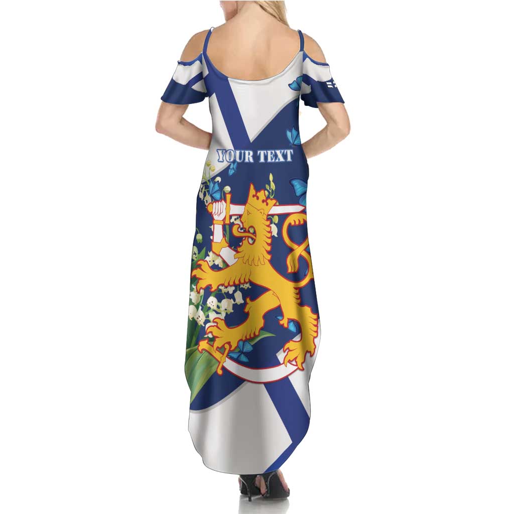 Personalised Finland Independence Day Family Matching Summer Maxi Dress and Hawaiian Shirt Lily Of The Valley Mix Holly Blue - Coat Of Arms Style - Wonder Print Shop