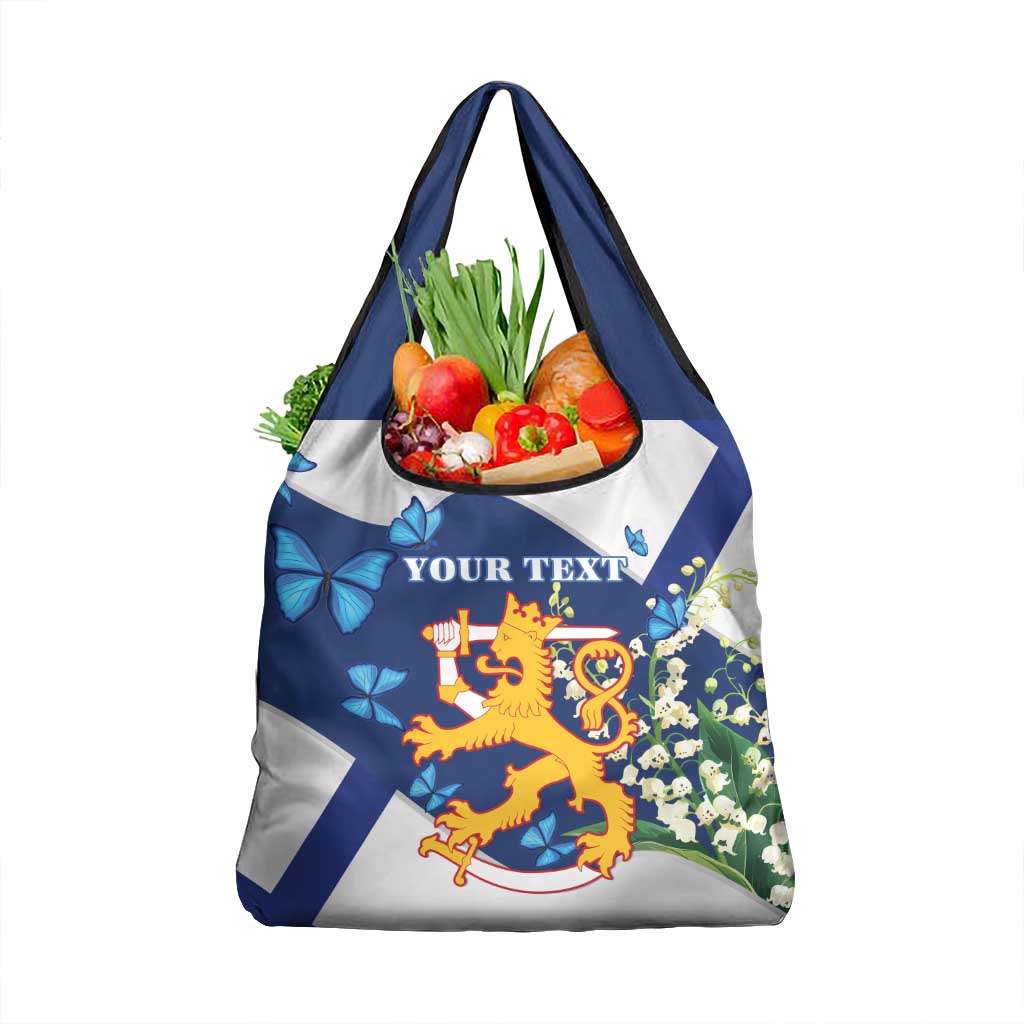 Personalised Finland Independence Day Grocery Bag Lily Of The Valley Mix Holly Blue - Coat Of Arms Style