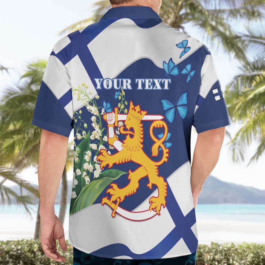 Personalised Finland Independence Day Hawaiian Shirt Lily Of The Valley Mix Holly Blue - Coat Of Arms Style - Wonder Print Shop
