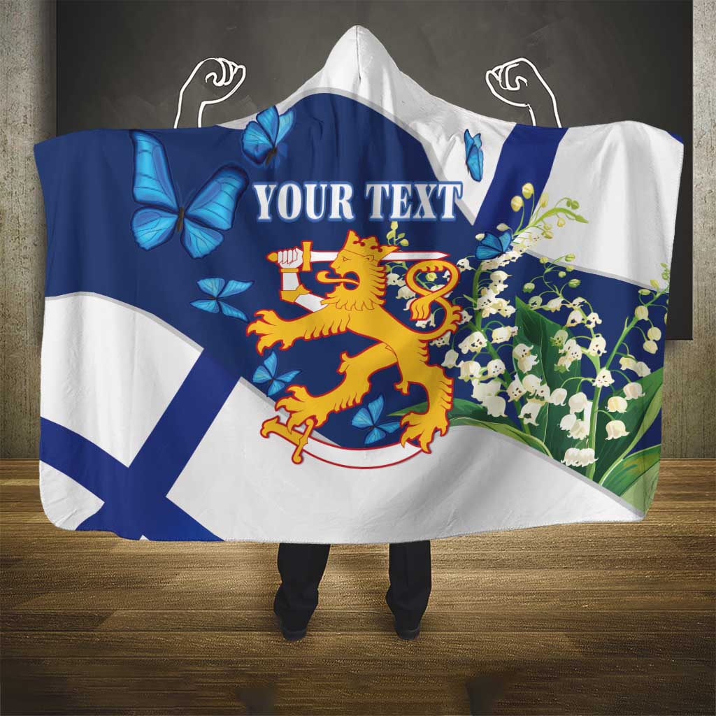 Personalised Finland Independence Day Hooded Blanket Lily Of The Valley Mix Holly Blue - Coat Of Arms Style