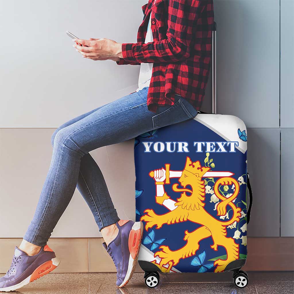Personalised Finland Independence Day Luggage Cover Lily Of The Valley Mix Holly Blue - Coat Of Arms Style - Wonder Print Shop