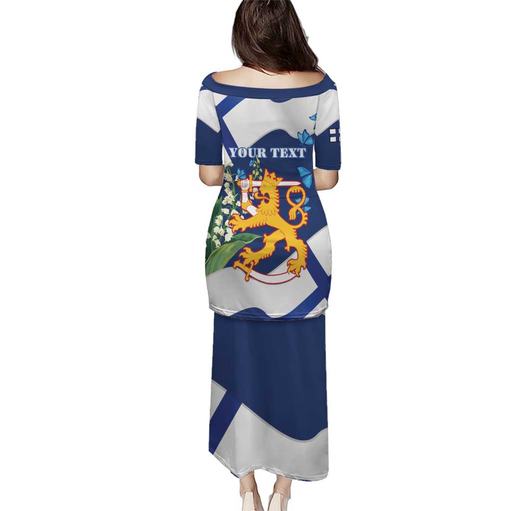 Personalised Finland Independence Day Puletasi Lily Of The Valley Mix Holly Blue - Coat Of Arms Style - Wonder Print Shop