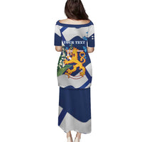 Personalised Finland Independence Day Puletasi Lily Of The Valley Mix Holly Blue - Coat Of Arms Style - Wonder Print Shop