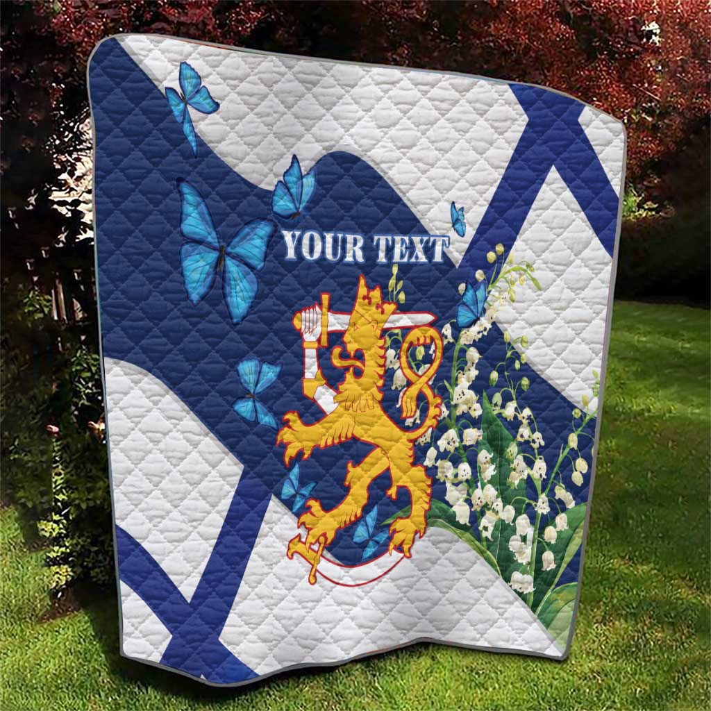 Personalised Finland Independence Day Quilt Lily Of The Valley Mix Holly Blue - Coat Of Arms Style - Wonder Print Shop